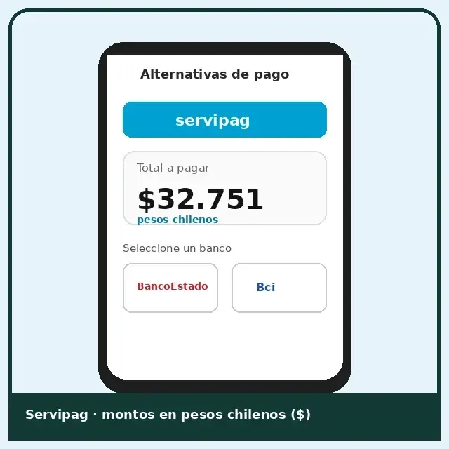 Pantalla Servipag: alternativas de pago en pesos chilenos